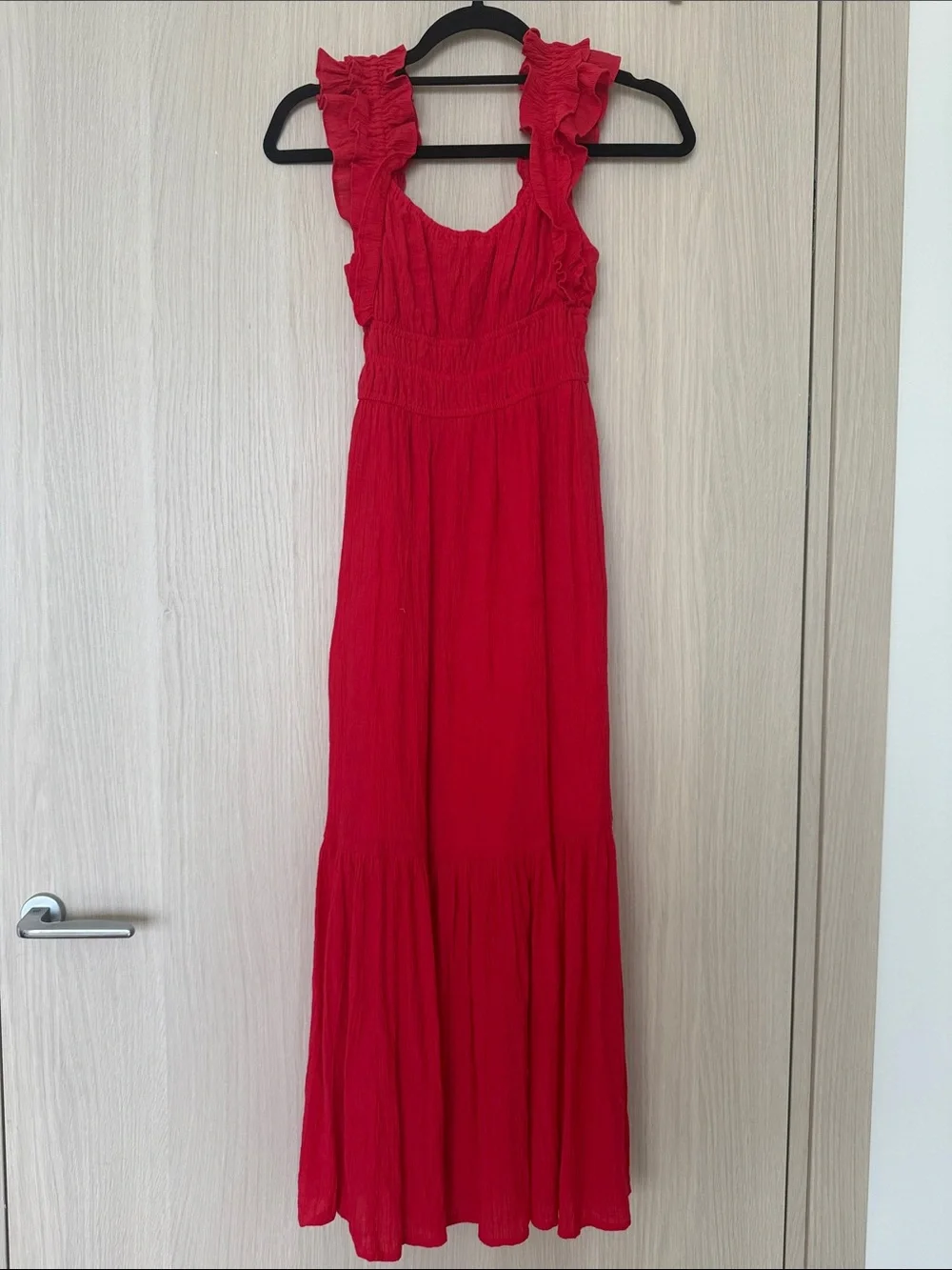 Abercrombie & Fitch Red crinkle maxi sundress dress XXSP | elevated chic